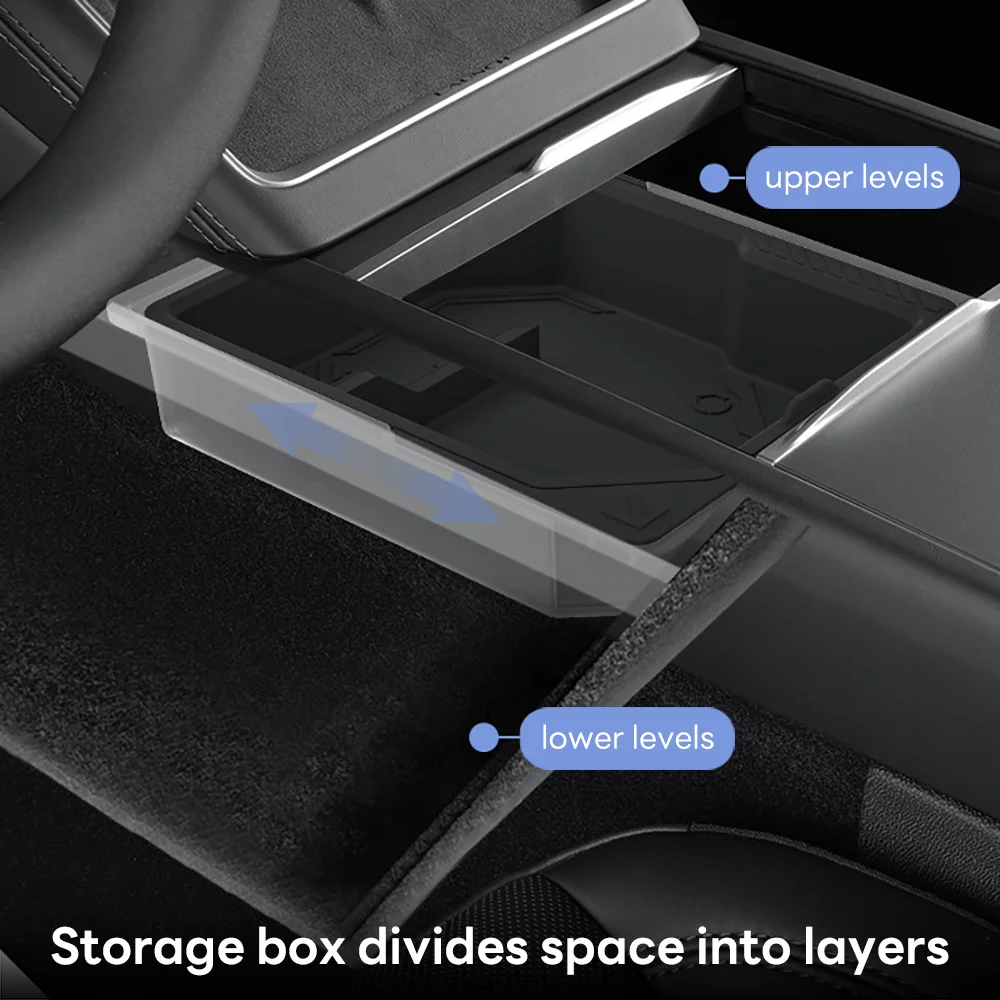 Pour Tesla nouveau modèle Y 2025 lancement jépine ABS avec tapis antidérapant en Silicone Console et accoudoir boîte de rangement tasse d'eau supérieure et inférieure