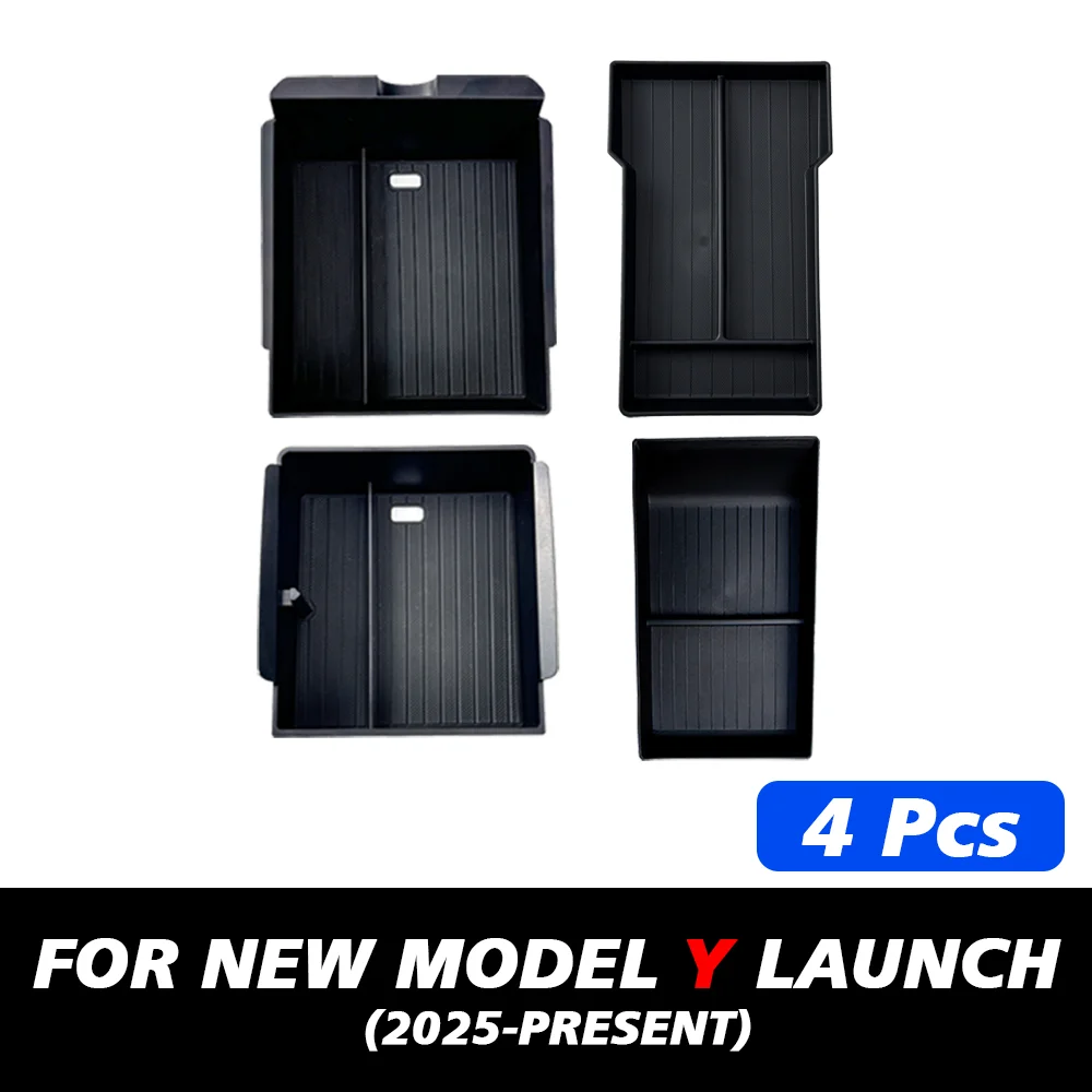 Pour Tesla nouveau modèle Y 2025 lancement jépine ABS avec tapis antidérapant en Silicone Console et accoudoir boîte de rangement tasse d'eau supérieure et inférieure