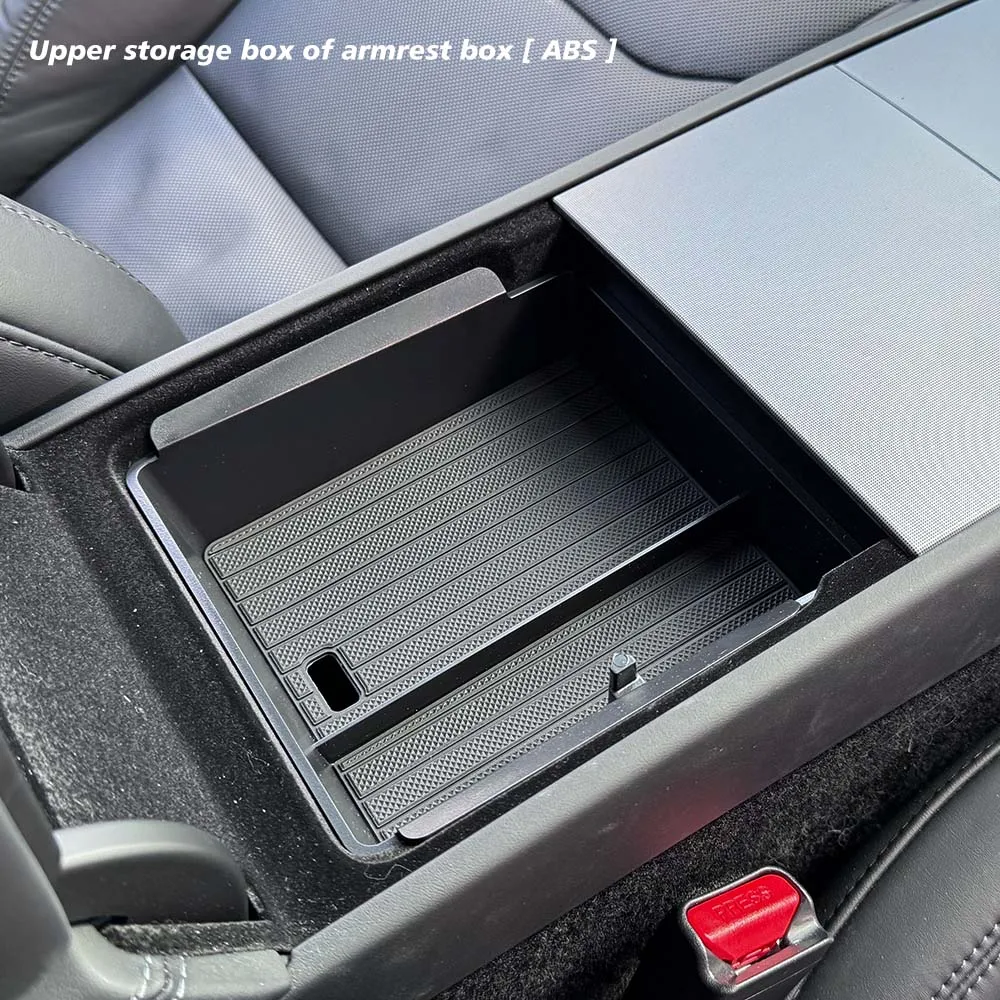 Pour Tesla nouveau modèle Y 2025 lancement jépine ABS avec tapis antidérapant en Silicone Console et accoudoir boîte de rangement tasse d'eau supérieure et inférieure