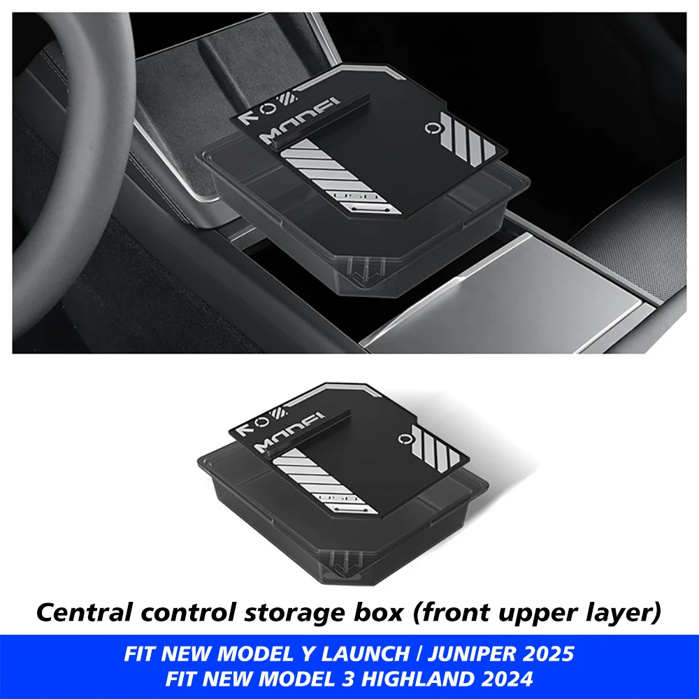 Pour Tesla nouveau modèle Y 2025 lancement jépine ABS avec tapis antidérapant en Silicone Console et accoudoir boîte de rangement tasse d'eau supérieure et inférieure