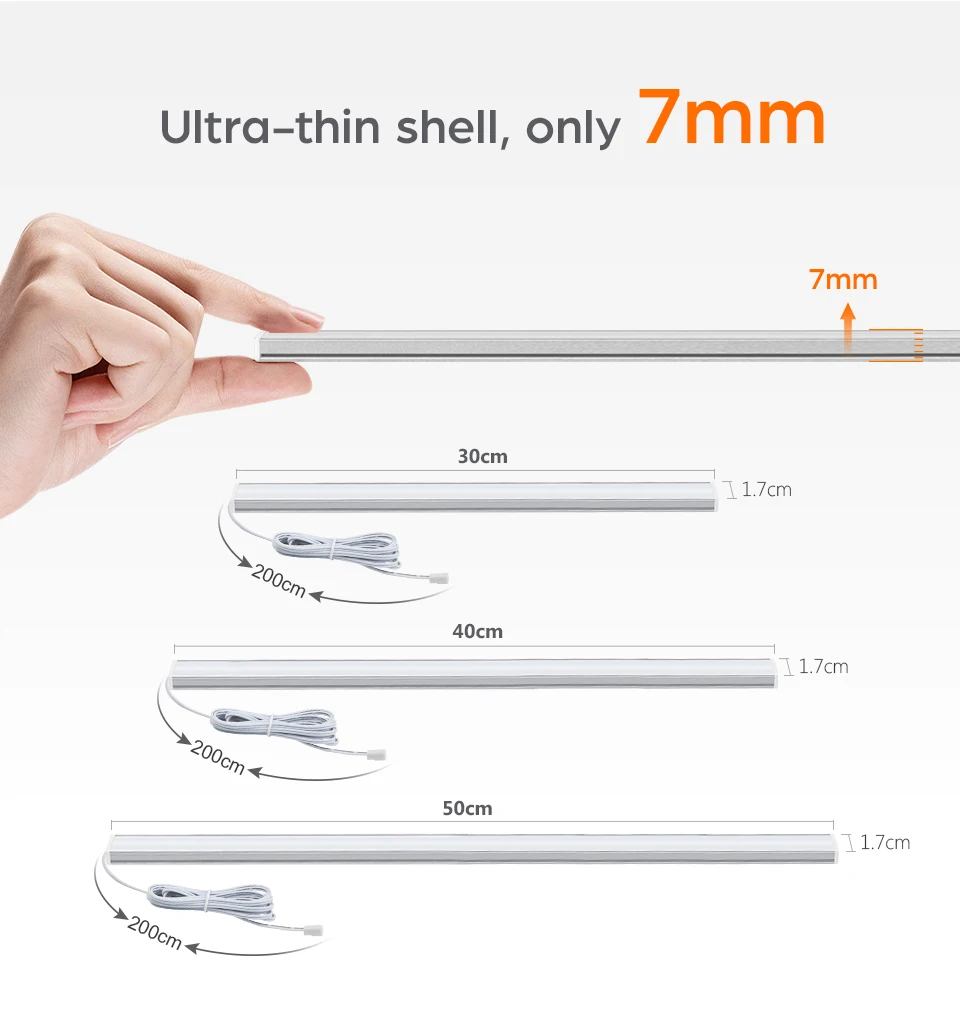 Capteur tactile de mouvement LED lumières sans fil lumière pénétrable bois aluminium barre lumineuse armoire garde-robe lampe rétro-éclairage pour cuisine