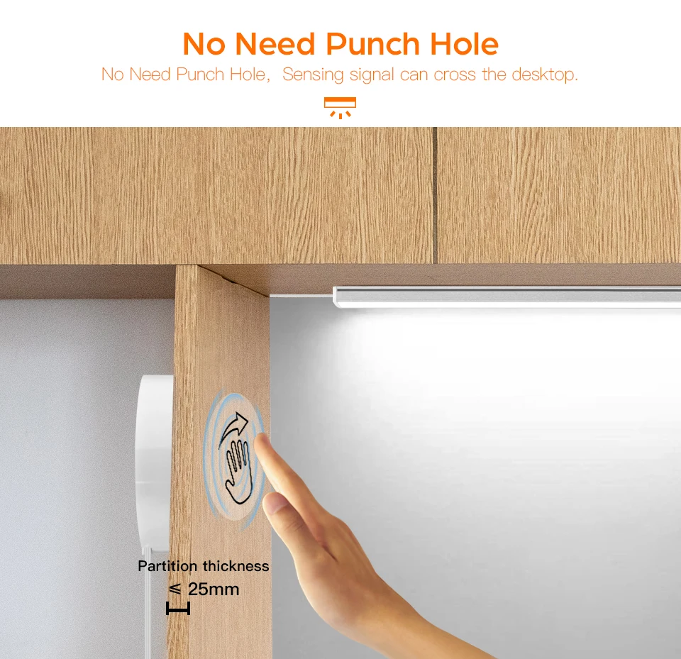 Capteur tactile de mouvement LED lumières sans fil lumière pénétrable bois aluminium barre lumineuse armoire garde-robe lampe rétro-éclairage pour cuisine