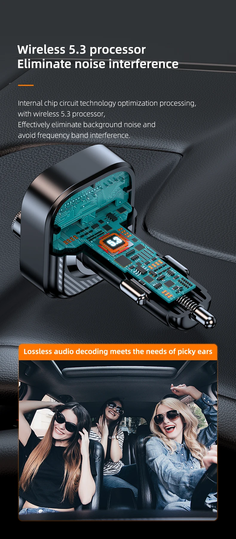 Adaptateur de voiture sans fil Bluetooth 5.3, transmetteur FM, récepteur Radio AUX, lecteur MP3, appel mains libres, USB type-c, chargeur de voiture