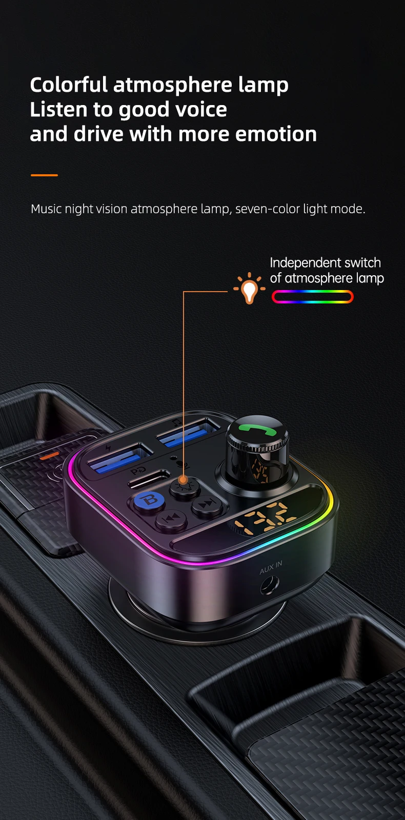 Adaptateur de voiture sans fil Bluetooth 5.3, transmetteur FM, récepteur Radio AUX, lecteur MP3, appel mains libres, USB type-c, chargeur de voiture