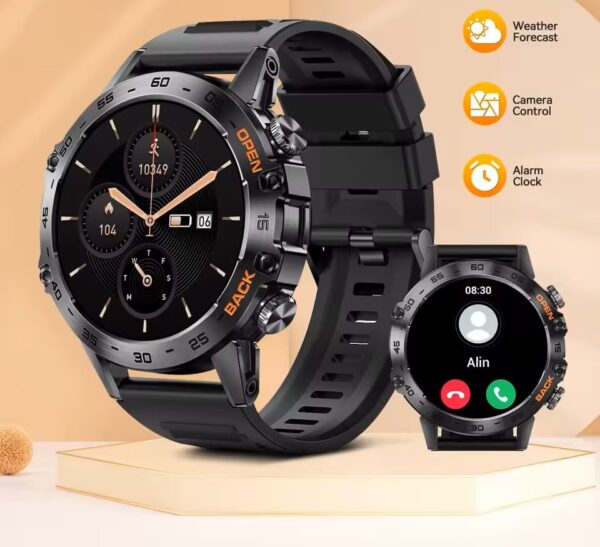 Montre connectée K52 homme sport IP67 noire avec bracelet acier Smartwatch K52 Bluetooth fitness tracker Android iOS