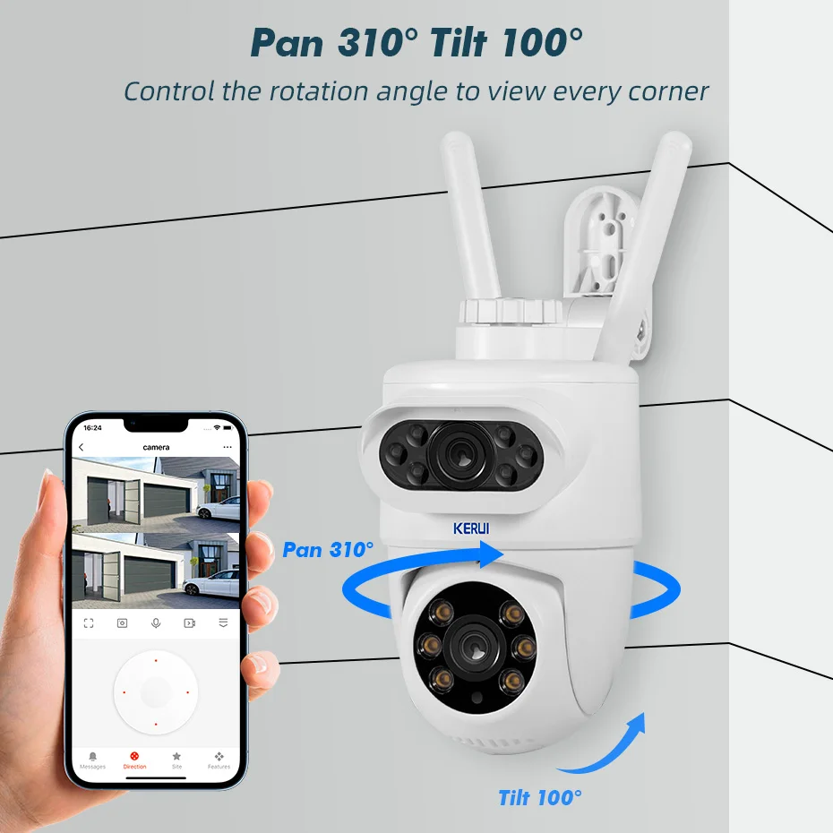 KERUI Extérieur 10MP 5K HD Double Objectif WiFi Caméra IP Tuya Smart PTZ Sans Fil Sécurité Domestique CCTV Vidéosurveillance Détection Humaine