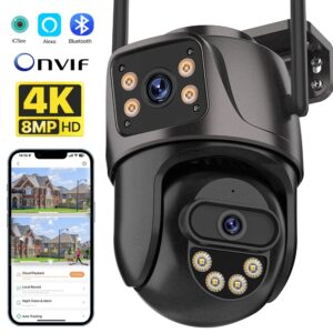 4K 8MP PTZ WIFI caméra double objectif double écran caméra IP extérieure 4MP HD suivi automatique Protection de sécurité CCTV Surveillance iCSee