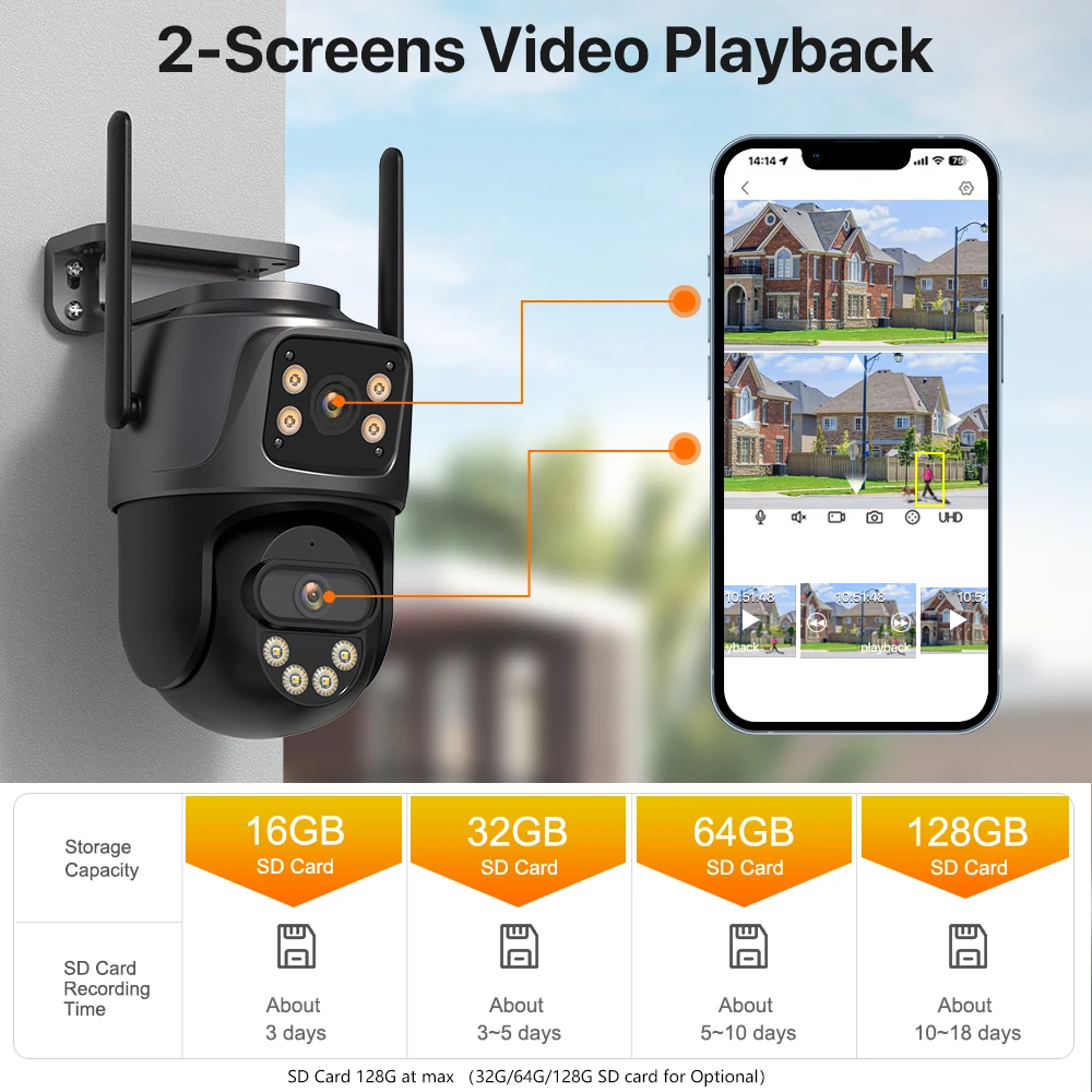 4K 8MP PTZ WIFI caméra double objectif double écran caméra IP extérieure 4MP HD suivi automatique Protection de sécurité CCTV Surveillance iCSee