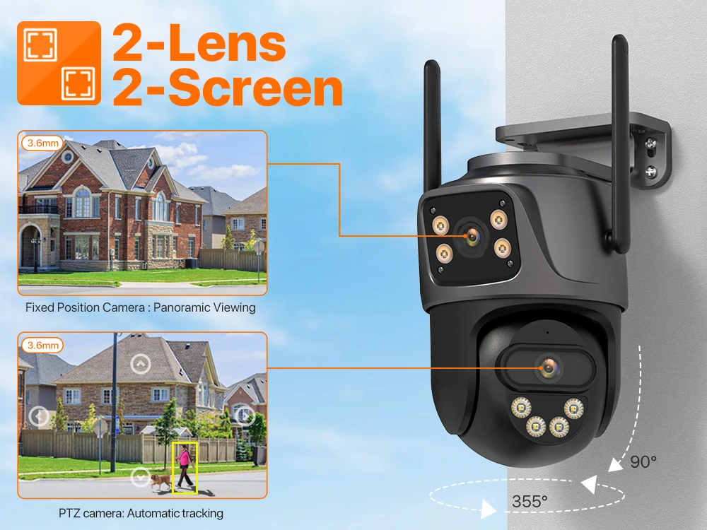 4K 8MP PTZ WIFI caméra double objectif double écran caméra IP extérieure 4MP HD suivi automatique Protection de sécurité CCTV Surveillance iCSee
