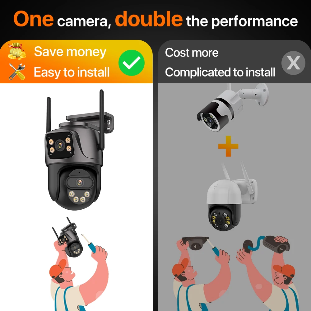 4K 8MP PTZ WIFI caméra double objectif double écran caméra IP extérieure 4MP HD suivi automatique Protection de sécurité CCTV Surveillance iCSee