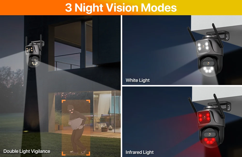 4K 8MP PTZ WIFI caméra double objectif double écran caméra IP extérieure 4MP HD suivi automatique Protection de sécurité CCTV Surveillance iCSee