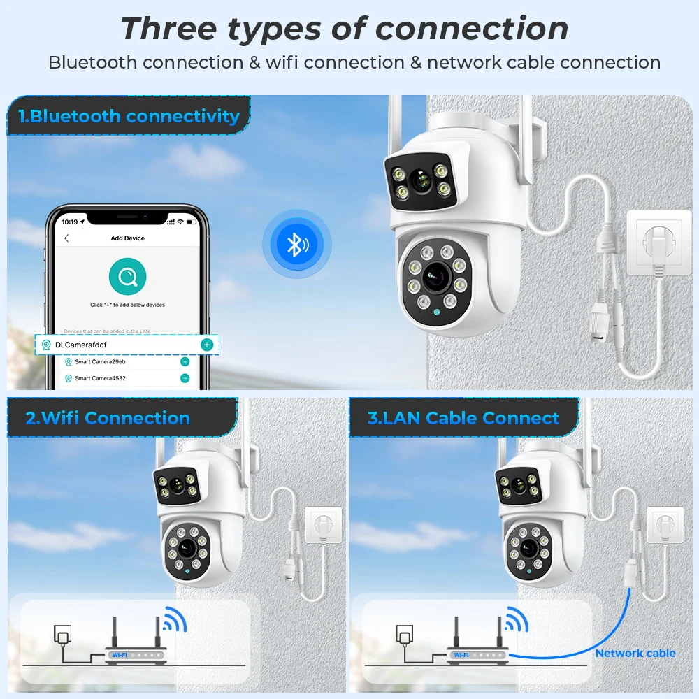 BESDER-Caméra de surveillance extérieure PTZ IP WiFi 4K 8MP/4K, dispositif de sécurité sans fil, avec lentilles, détection humaine, audio et application O-Kam Pro