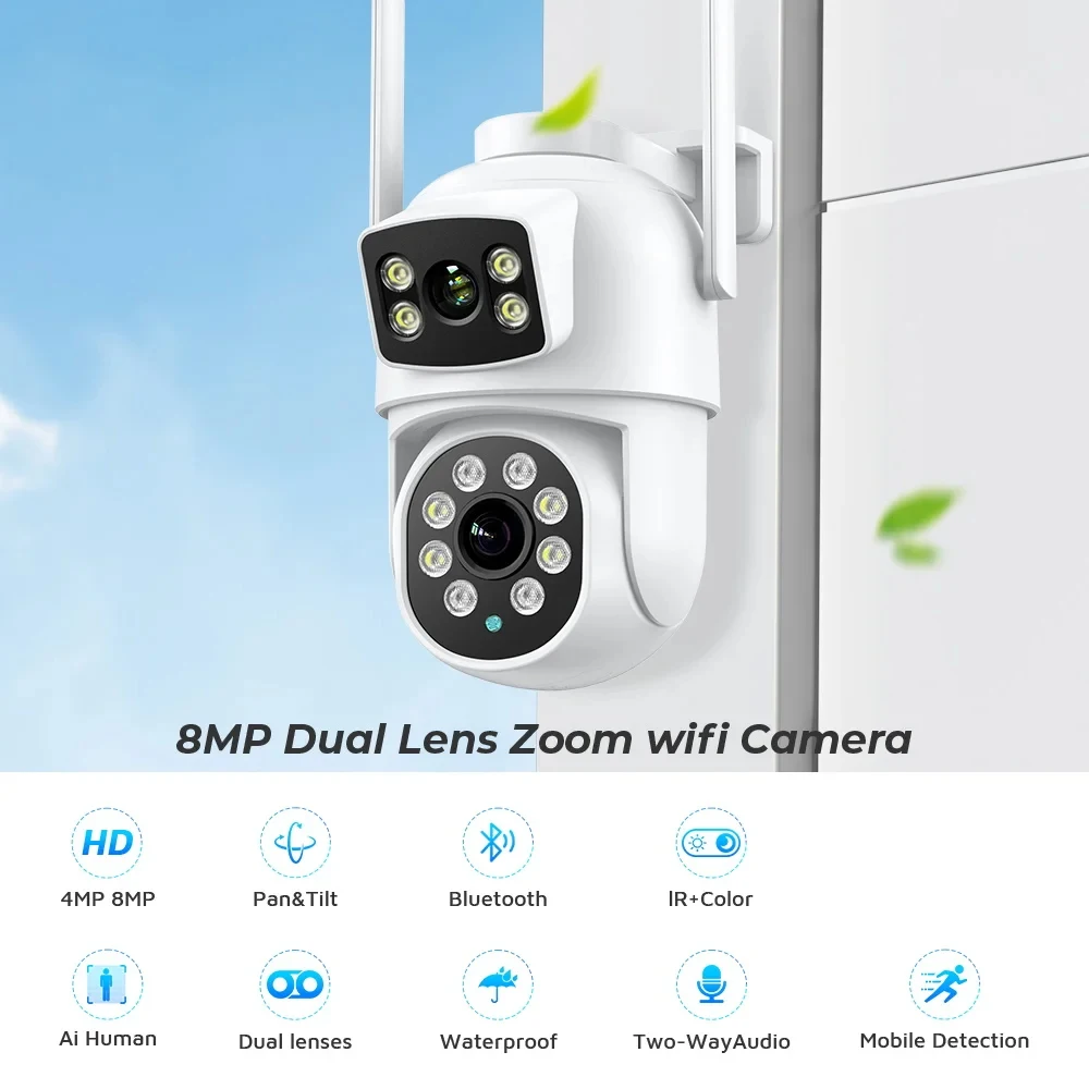 BESDER-Caméra de surveillance extérieure PTZ IP WiFi 4K 8MP/4K, dispositif de sécurité sans fil, avec lentilles, détection humaine, audio et application O-Kam Pro