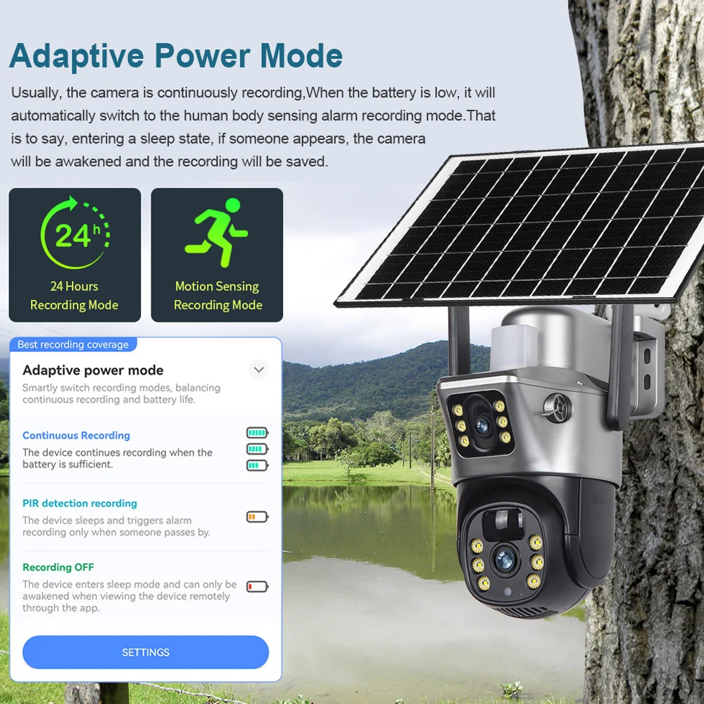 Caméra solaire avec carte Sim 4G, double objectif, pour l'extérieur, 8mp, 4K, batterie faible consommation, IP, Vision nocturne PIR, V380 Pro, Protection de sécurité CCTV