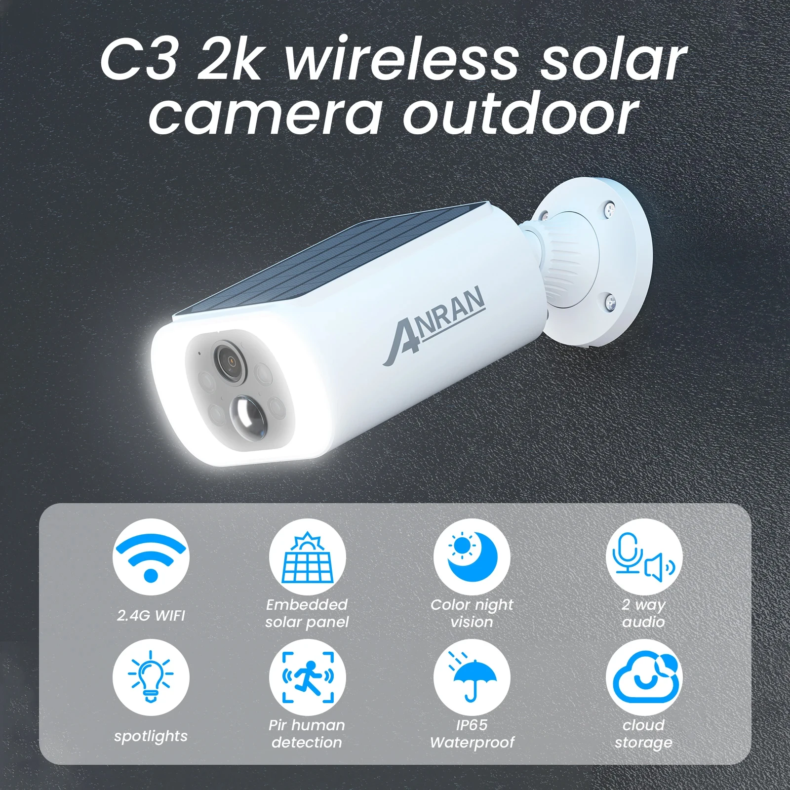 ANRAN 2/3/4 pièces caméra WIFI sans fil extérieure 2.4G 3MP batterie caméra de sécurité solaire projecteur couleur Vision nocturne alarme locale