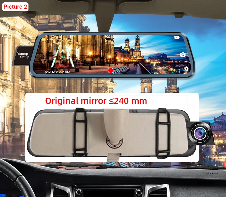 Écran Tactile Enregistreur Vidéo Rétroviseur cam 1440P GPS Wifi 24H Parking DVR Black Box