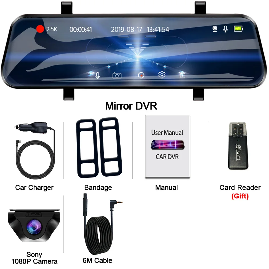 Écran Tactile Enregistreur Vidéo Rétroviseur cam 1440P GPS Wifi 24H Parking DVR Black Box