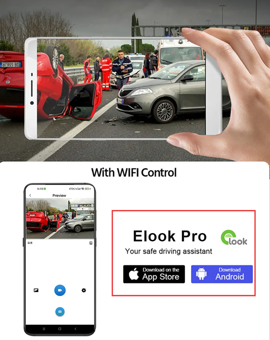 Écran Tactile Enregistreur Vidéo Rétroviseur cam 1440P GPS Wifi 24H Parking DVR Black Box
