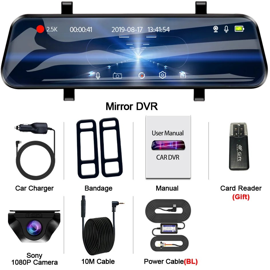 Écran Tactile Enregistreur Vidéo Rétroviseur cam 1440P GPS Wifi 24H Parking DVR Black Box