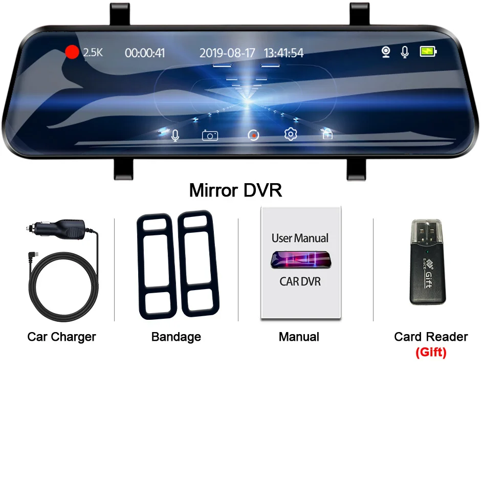 Écran Tactile Enregistreur Vidéo Rétroviseur cam 1440P GPS Wifi 24H Parking DVR Black Box