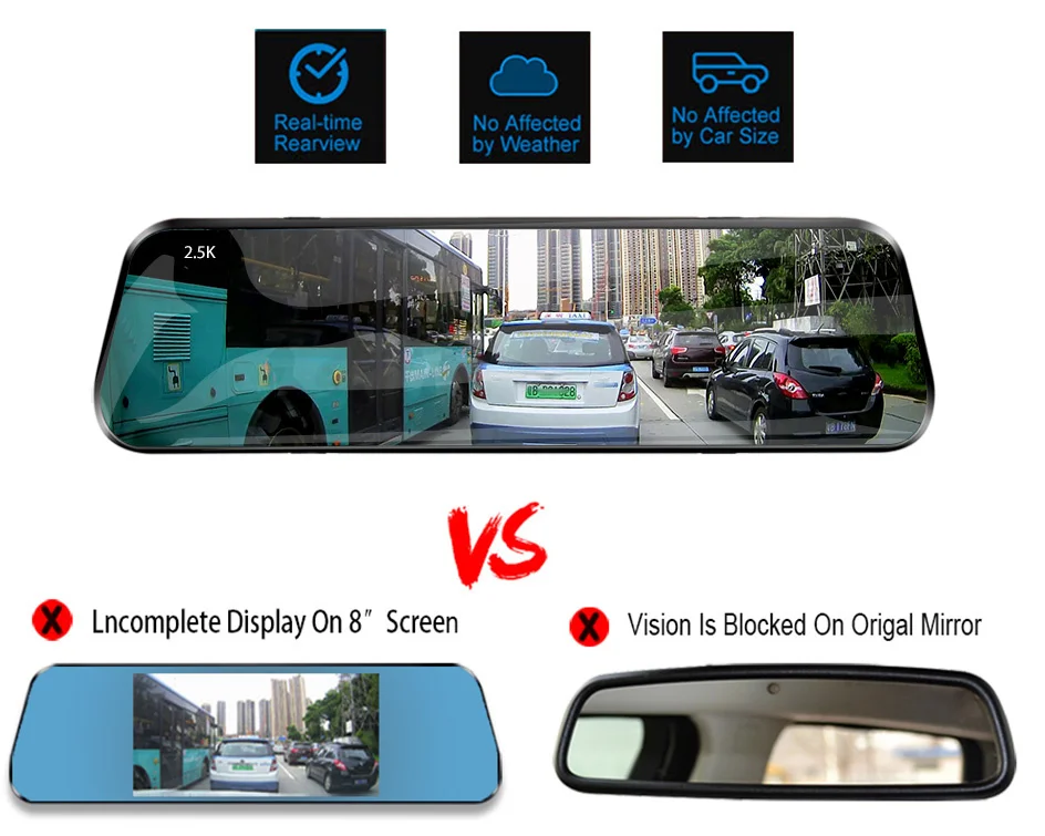 Écran Tactile Enregistreur Vidéo Rétroviseur cam 1440P GPS Wifi 24H Parking DVR Black Box