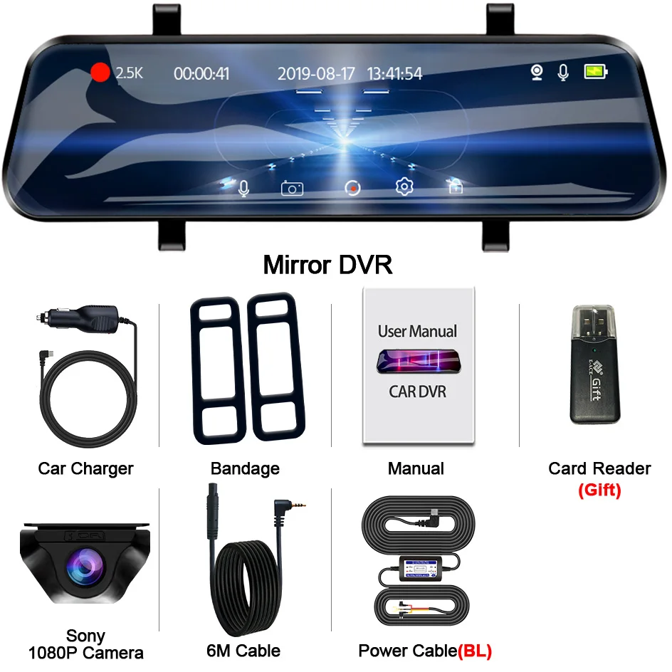 Écran Tactile Enregistreur Vidéo Rétroviseur cam 1440P GPS Wifi 24H Parking DVR Black Box