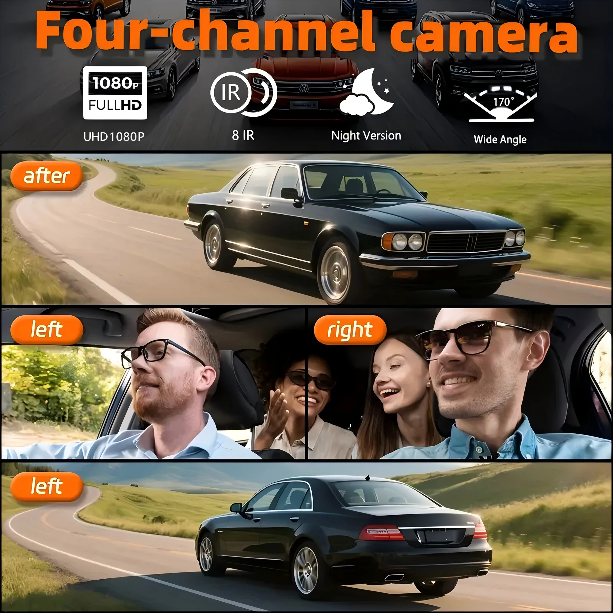 Dashcam pour voitures 4 canaux boîte noire WiFi caméra de conduite FHD 1080P Vision nocturne enregistrement en boucle ajouter kit de fil dur accessoires de voiture Dashcam pour voitures 4 canaux boîte noire WiFi caméra de conduite FHD 1080P Vision nocturne enregistrement en boucle ajouter kit de fil dur accessoires de voiture