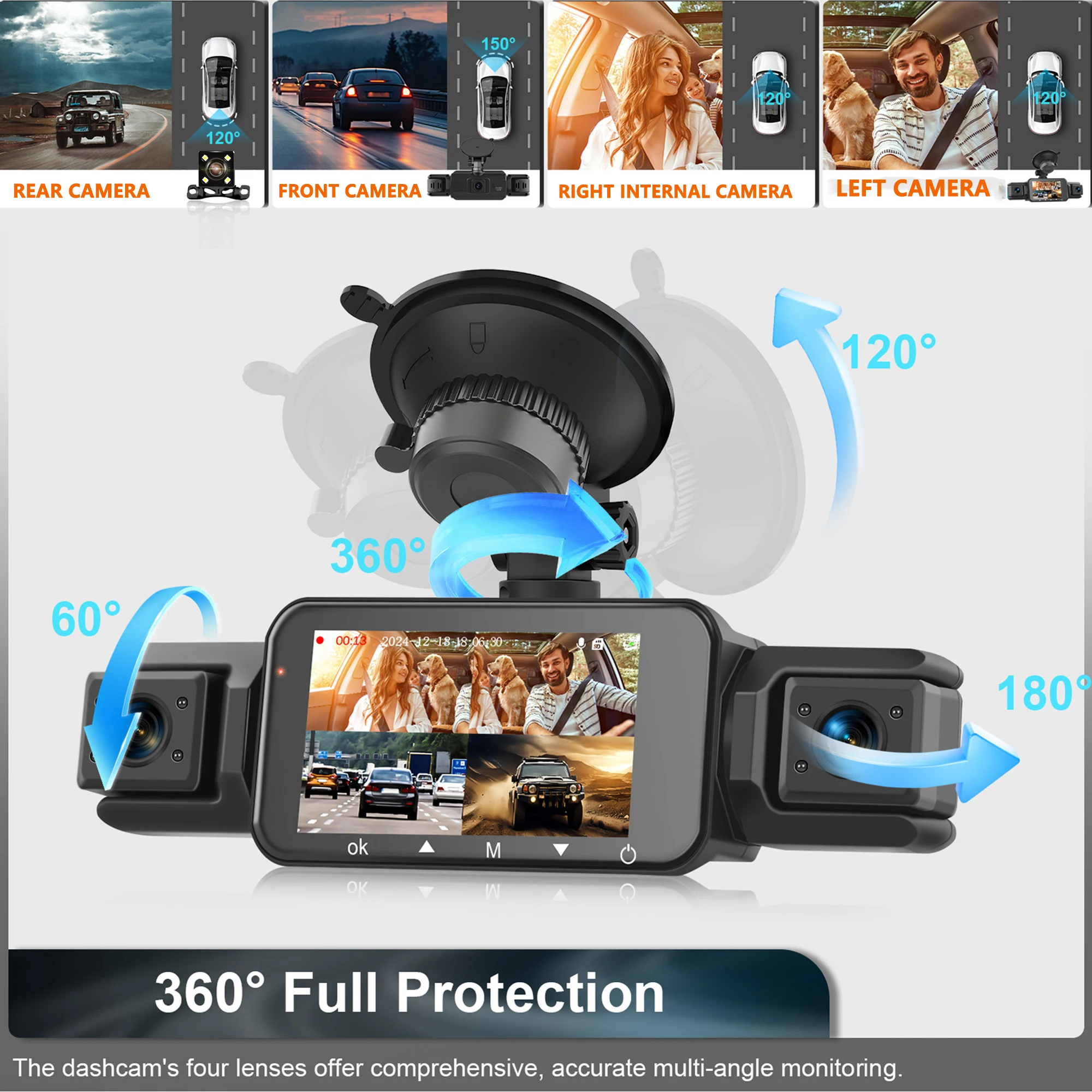 Dashcam pour voitures 4 canaux boîte noire WiFi caméra de conduite FHD 1080P Vision nocturne enregistrement en boucle ajouter kit de fil dur accessoires de voiture Dashcam pour voitures 4 canaux boîte noire WiFi caméra de conduite FHD 1080P Vision nocturne enregistrement en boucle ajouter kit de fil dur accessoires de voiture