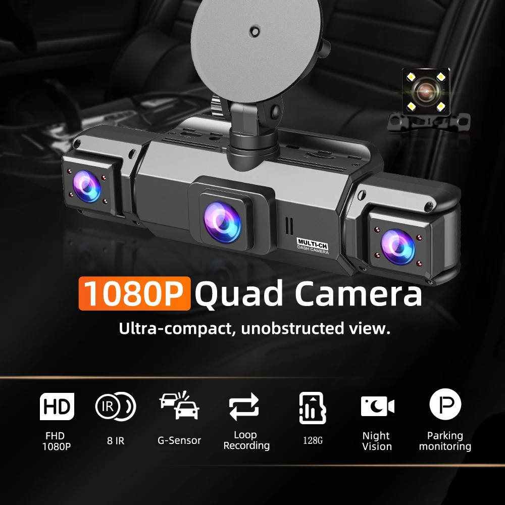 Dashcam pour voitures 4 canaux boîte noire WiFi caméra de conduite FHD 1080P Vision nocturne enregistrement en boucle ajouter kit de fil dur accessoires de voiture Dashcam pour voitures 4 canaux boîte noire WiFi caméra de conduite FHD 1080P Vision nocturne enregistrement en boucle ajouter kit de fil dur accessoires de voiture