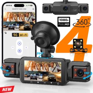 Dashcam pour voitures 4 canaux boîte noire WiFi caméra de conduite FHD 1080P Vision nocturne