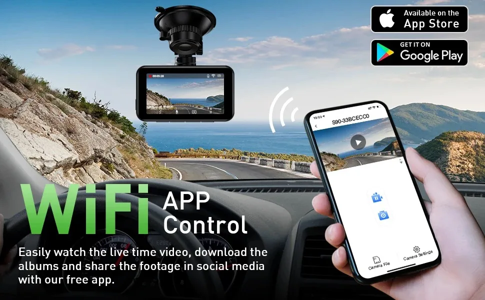 DashCam 4K WiFi caméra d'enregistrement de voiture DVR enregistreur vidéo boîte noire avant et arrière double canaux 24H Mode de stationnement HD Vision nocturne