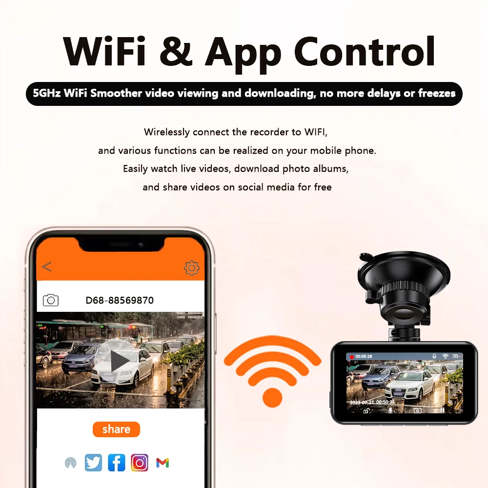 DashCam 4K WiFi caméra d'enregistrement de voiture DVR enregistreur vidéo boîte noire avant et arrière double canaux 24H Mode de stationnement HD Vision nocturne