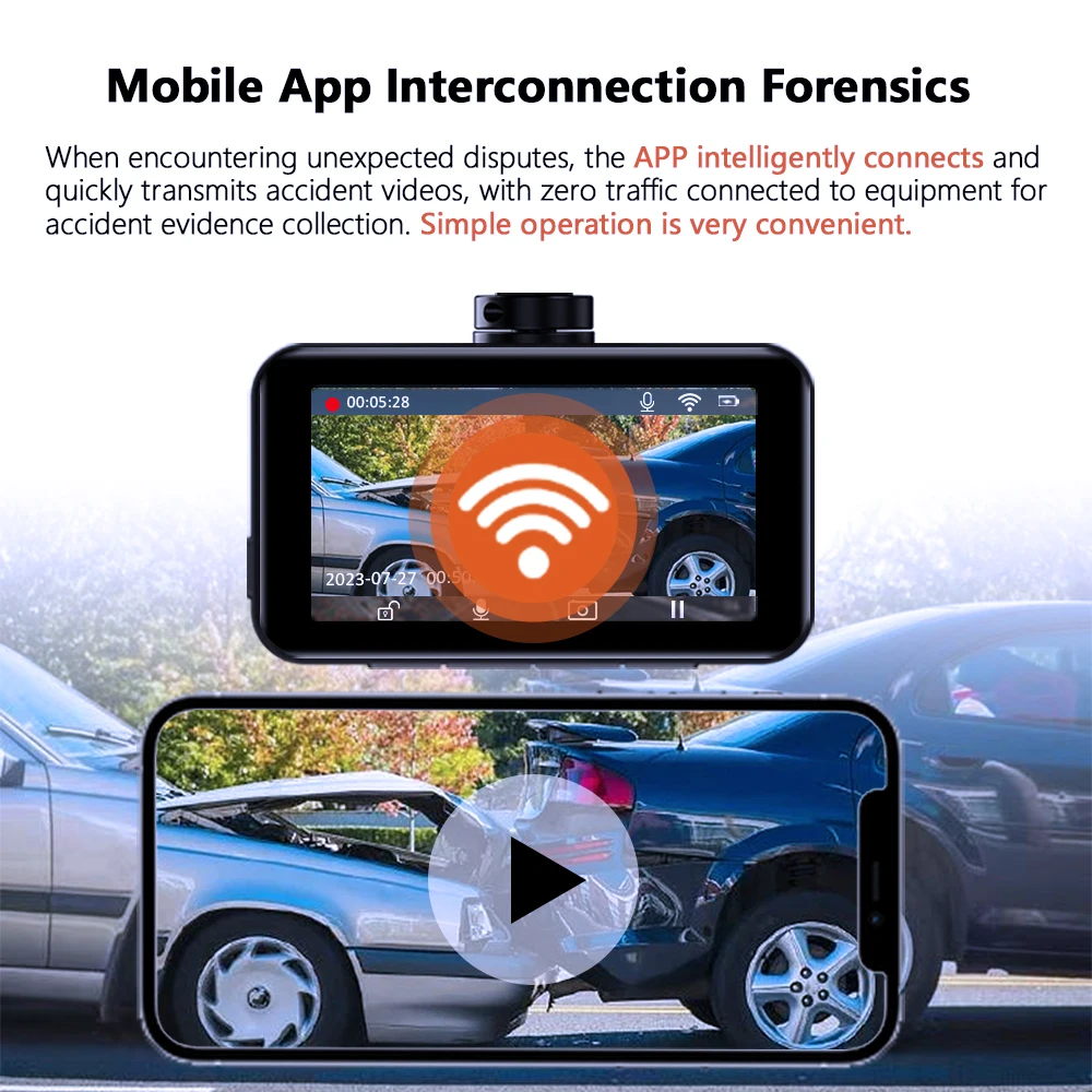 DashCam 4K WiFi caméra d'enregistrement de voiture DVR enregistreur vidéo boîte noire avant et arrière double canaux 24H Mode de stationnement HD Vision nocturne