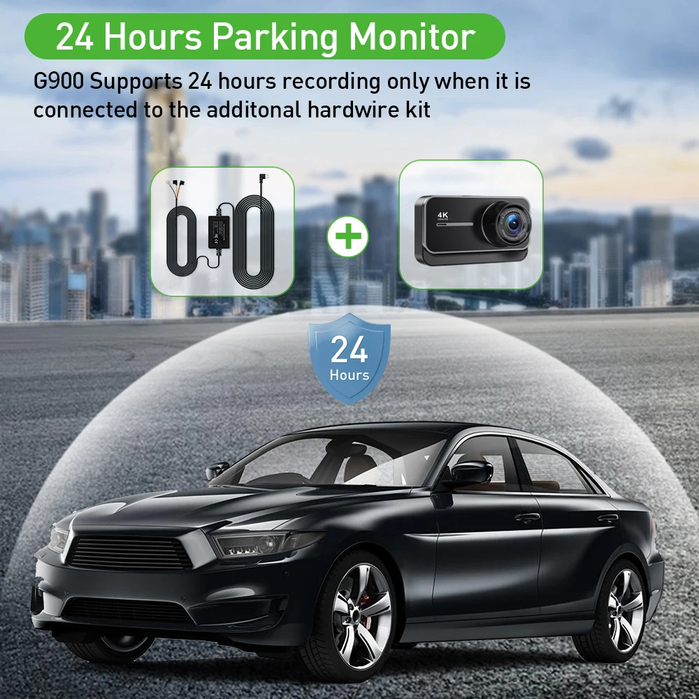 DashCam 4K WiFi caméra d'enregistrement de voiture DVR enregistreur vidéo boîte noire avant et arrière double canaux 24H Mode de stationnement HD Vision nocturne