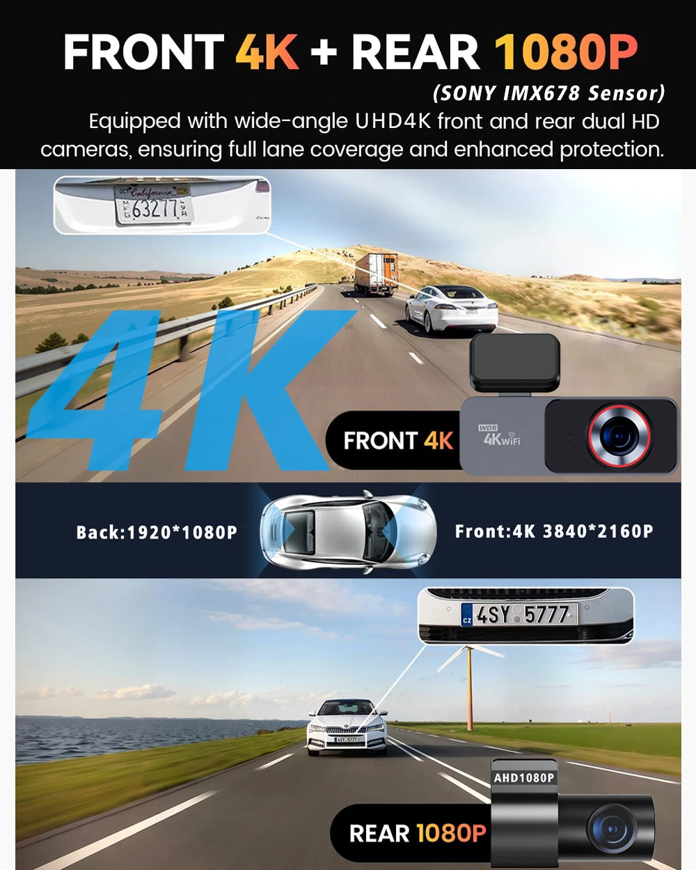 Caméra de tableau de bord 4K 3840x2160P, DVR, WIFI, GPS, Mini caméra à double objectif, Dashcam avant et arrière, boîte noire, enregistreur de conduite vidéo, Vision nocturne Caméra de tableau de bord 4K 3840x2160P, DVR, WIFI, GPS, Mini caméra à double objectif, Dashcam avant et arrière, boîte noire, enregistreur de conduite vidéo, Vision nocturne