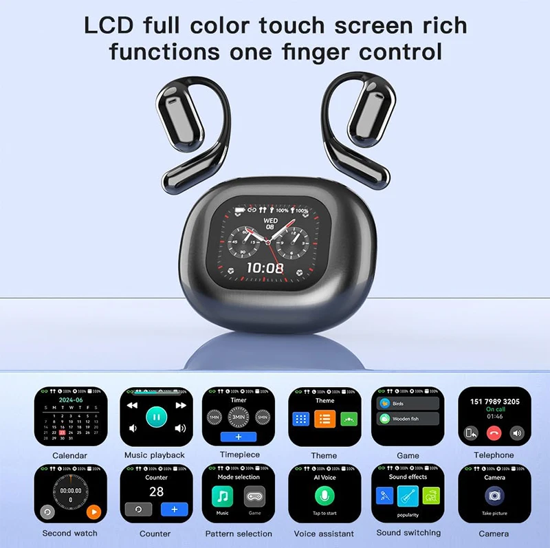 UYUXIO AI traduction de langue écouteurs en temps réel LCD écran tactile oreille ouverte casque sans fil avec 144 langues pour les entreprises