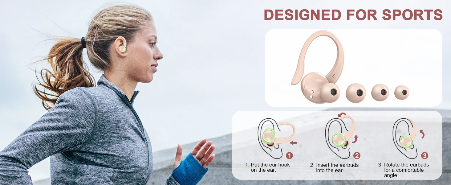 Kuizil-Écouteurs sans fil Bluetooth 5.3, casque d'écoute pour le sport, avec 4 micros anti-bruit ENC, étanche IP7, 50 heures de lecture