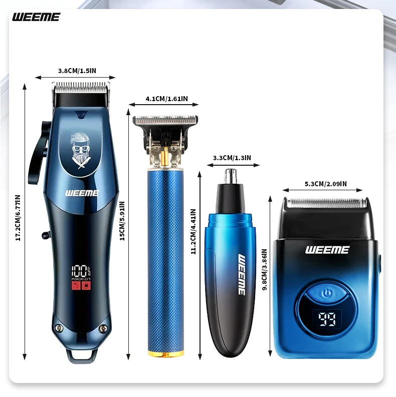 WEEME Ensemble de tondeuse à cheveux électrique 4 en 1 pour homme – Kit de rasoir tondeuse à cheveux sans fil rechargeable avec outils de toilettage du nez et des oreilles WEEME Ensemble de tondeuse à cheveux électrique 4 en 1 pour homme – Kit de rasoir tondeuse à cheveux sans fil rechargeable avec outils de toilettage du nez et des oreilles