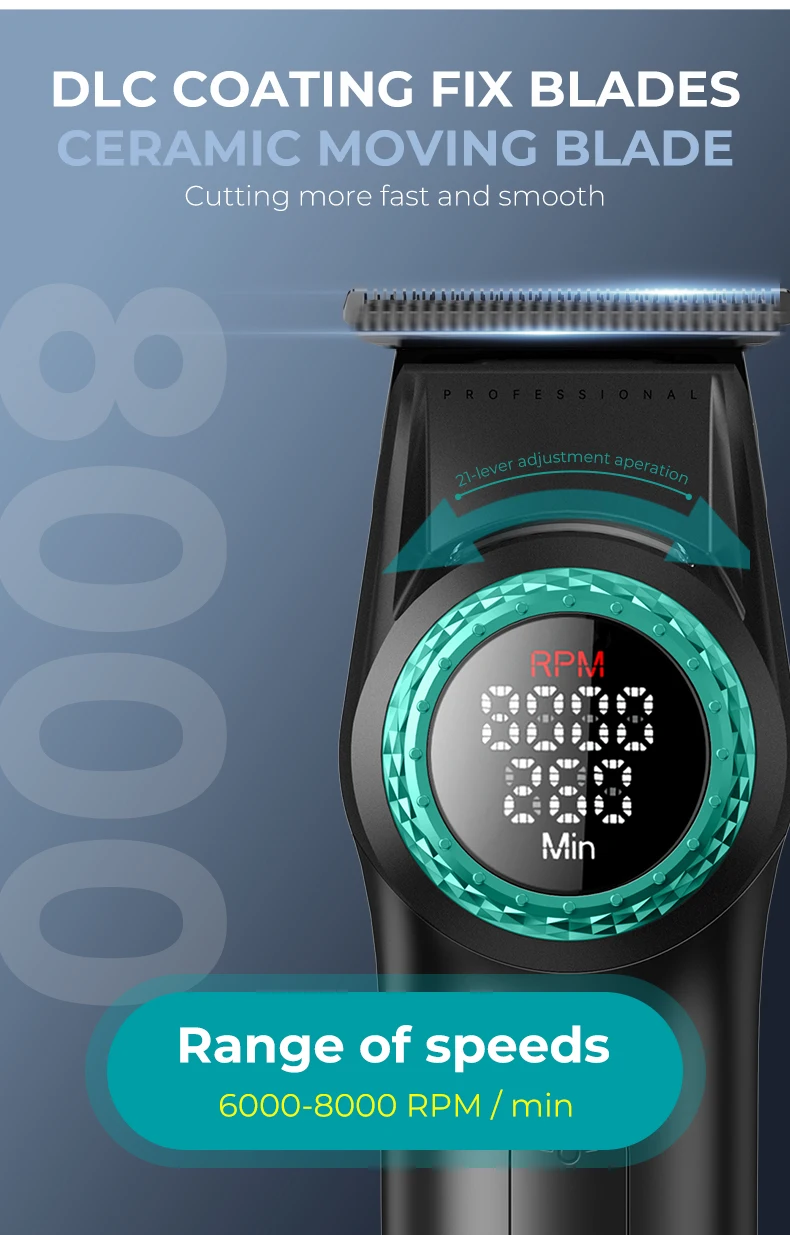 VGR 001 977 nouvel ensemble de coupe de cheveux tondeuse à cheveux pour hommes haut de gamme affichage numérique intelligent poussoir électrique sculpture et blanchiment