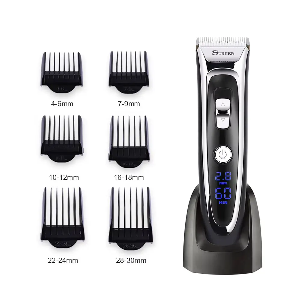 Surker ensemble de tondeuse à cheveux électrique lame en céramique tondeuse à cheveux pour hommes Base de charge Machine de coupe de cheveux avec affichage LED