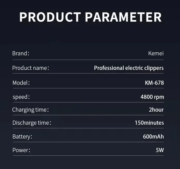 Kemei KM-678 KM-2024 KM-2628 tondeuses à cheveux électriques professionnelles tondeuse à barbe Rechargeable hommes rasoir tondeuse à cheveux Kit