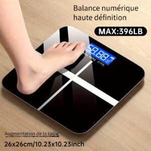 Balance Électronique, 179,62 KG Balance Numérique de Salle de Bain, Balance de Haute Précision avec Affichage LCD Haute Définition et Affichage de Température (commutable entre KG et Livres), Plateforme Ultra Large, Pesée Électronique de Haute Précision