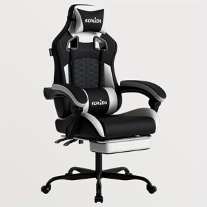 Chaise de jeu, Chaise esport ergonomique avec repose-pieds, Chaise de course réglable avec appui-tête, Fauteuil de bureau à hauteur ajustable et soutien lombaire, Pour bureau à domicile et gaming, Beige, Bleu, Noir, Rouge, Orange