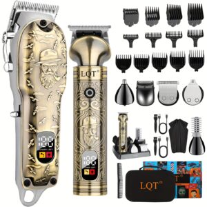 Kit professionnel de coiffure pour hommes LQT - Tondeuse 6 en 1 avec 13 accessoires et sac de rangement - Lames et peignes interchangeables, sans fil 36V - Design élégant or et noir - Pour usage à sec ou humide - Idéal pour salon, barbier ou usage domestique - Cadeau parfait pour Noël, fête des pères ou Saint-Valentin