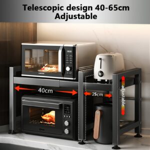 Étagère Extensible 2 Niveaux pour Micro-Ondes - Organisateur de Comptoir Économiseur d'Espace, Rangement Métallique Robuste pour Micro-Ondes, Four et Cuiseur à Riz avec Design Ouvert - Idéal pour Petites Cuisines