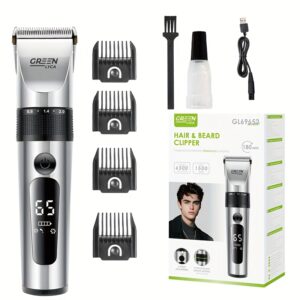 Tondeuse Professionnelle pour Hommes avec Charge Rapide USB-C, Kit de Tondeuse à Cheveux Professionnelle pour la Maison/Affichage Numérique, Haute Qualité Rétro Argenté, Tondeuse Sans Fil, Longue Autonomie de Batterie, Tondeuse Professionnelle pour Hommes, Inclut Câble de Charge et Peigne