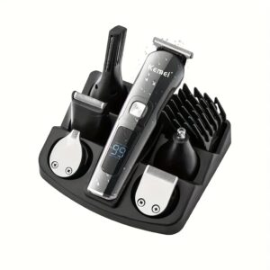 [Tondeuse Barbe USB] Kemei KM-8508 Tondeuse Barbe 6-en-1 Sans Fil pour Hommes - Kit de Toilette USB Rechargeable avec Tondeuse Nez, Tondeuse Corps et Plus - Noir, Design Élégant, Construction Durable