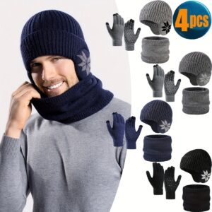 Ensemble Bonnet, Écharpe et Gants Thermiques pour Hommes - Ensembles de Chaleur Hivernaux avec Moufette -Glisse Compatible Tactile – Idéal Ski, Vélo & Extérieur (Noir/Gris)