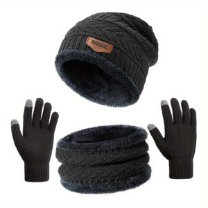 Ensemble 3 en 1 pour l'hiver : Bonnet, écharpe et gants tactiles pour hommes et femmes - Tricot chaud doublé en polaire, vêtements d'hiver pour femmes, gris foncé