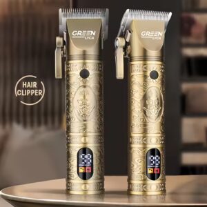 Charge rapide avec USB-C, affichage numérique, qualité rétro dorée, tondeuse à cheveux sans fil, longue autonomie, tondeuse professionnelle pour hommes avec câble de charge et planche de guidage, outil de soin personnel, structure durable, cadeau de vacances